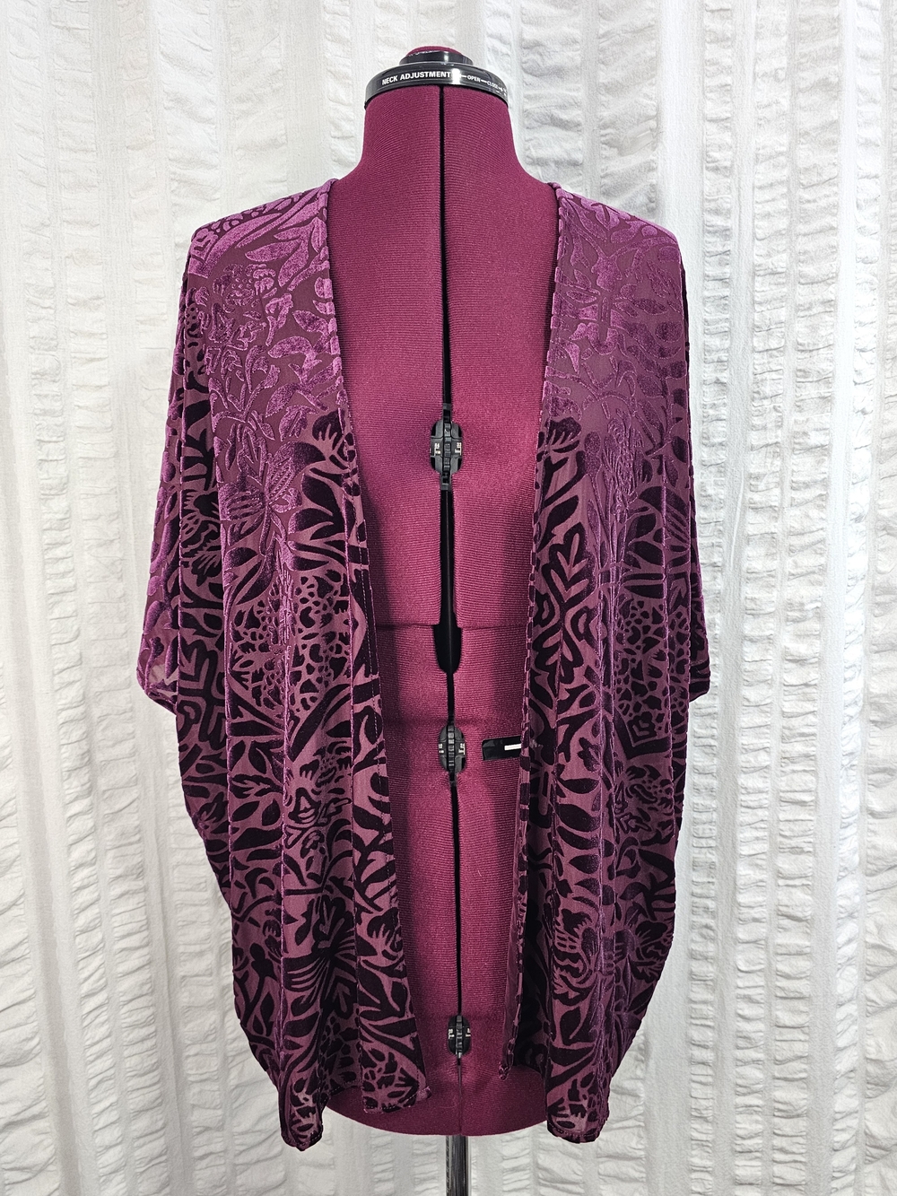 Vintage Witchy Boho Plum Velvet Burnout Kimono Cardigan Open Front Wrap